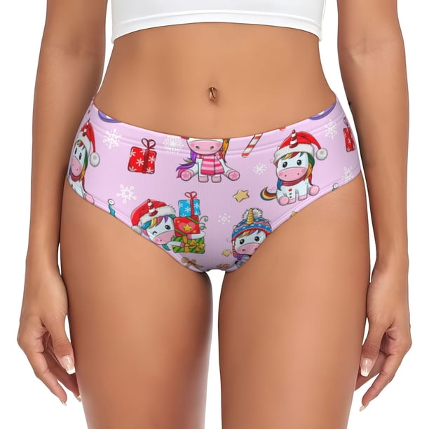 Fotbe Christmas Unicorns Calzones Estampados para Mujer – Ropa Interior de Algodón, Cómoda, Suave y Elástica-XX-Large