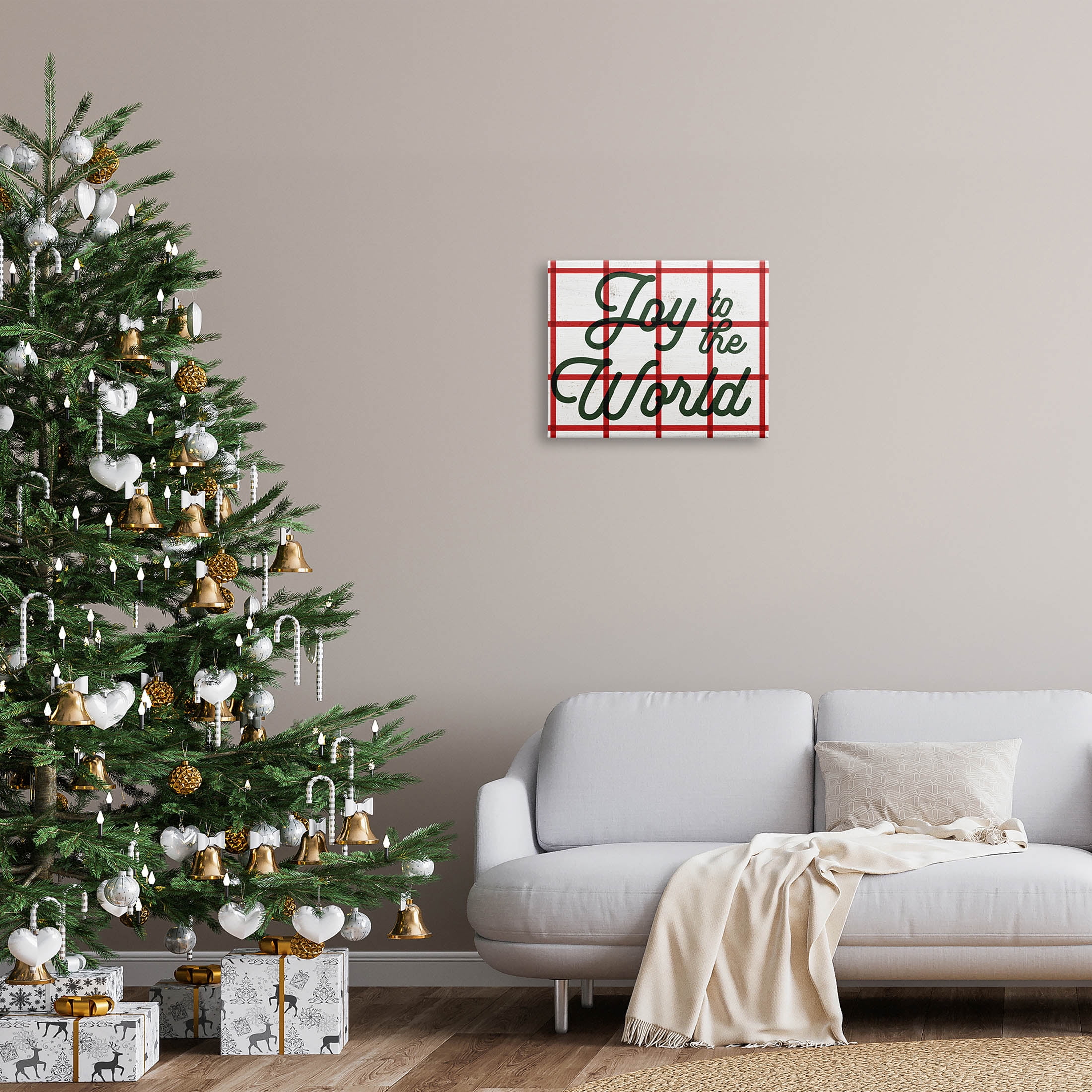 Joy To The World Tartan Phrase Holiday Graphic Art Gallery Wrapped Canvas Print Wall Art