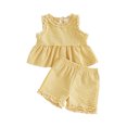 thumbnail image 2 of Toddler Baby Girl 2Pcs Summer Plaid Outfit Sleeveless Ruffle Peplum Tank Top & Shorts Set, 2 of 7