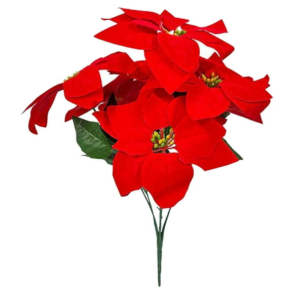 Riforla Christmas Artificial Flowers Silk Red Artificial Bushes Red Christmas Flowers 7 Heads Velvet Floral Bouquet with Stem for Party Home Holiday Decoration Artificial flowers Home Decor Red