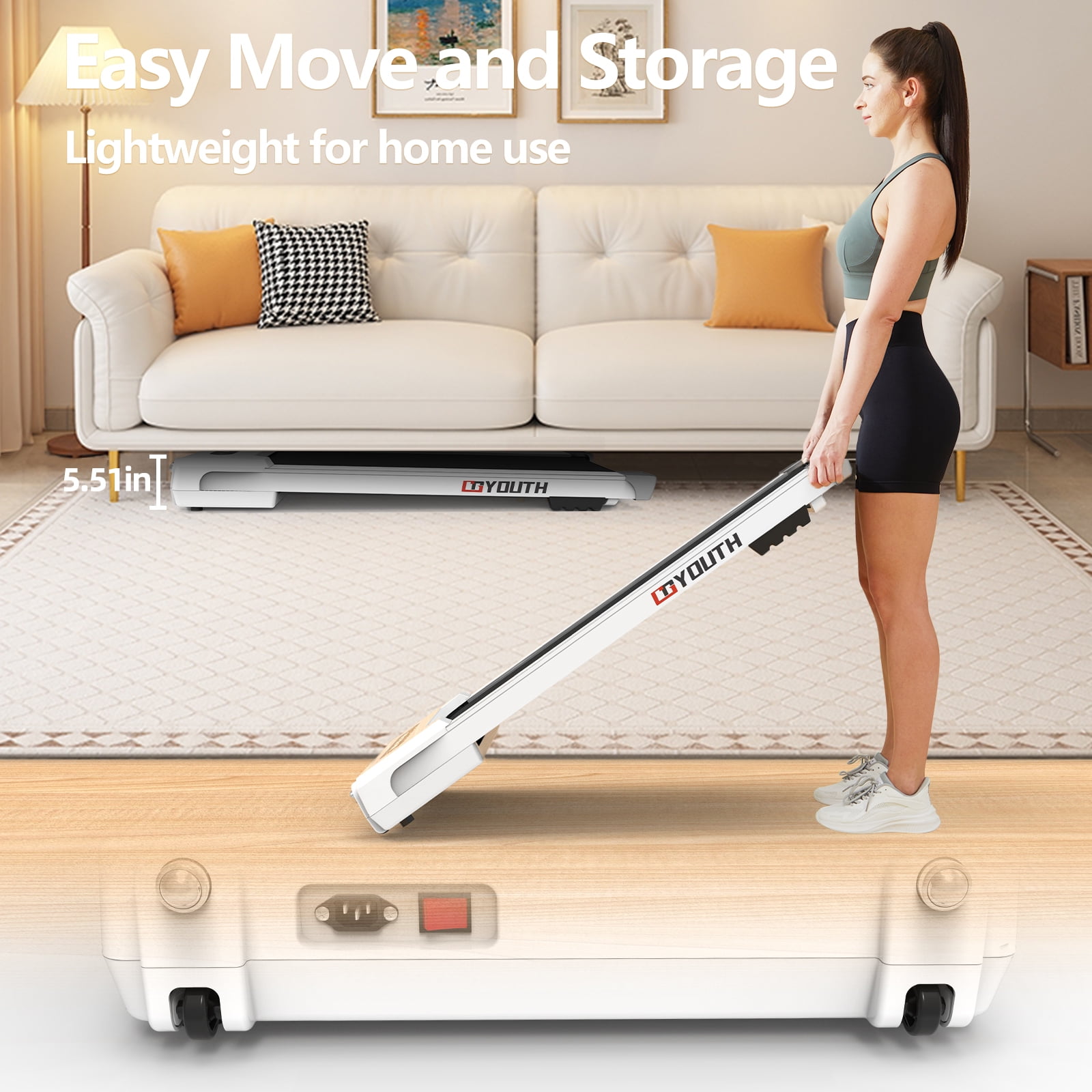 GOYOUTH Walking Pad, Under Desk Treadmill 300 lbs Weight Capacity, Compact Treadmills for Home Office 0.5-6 kph