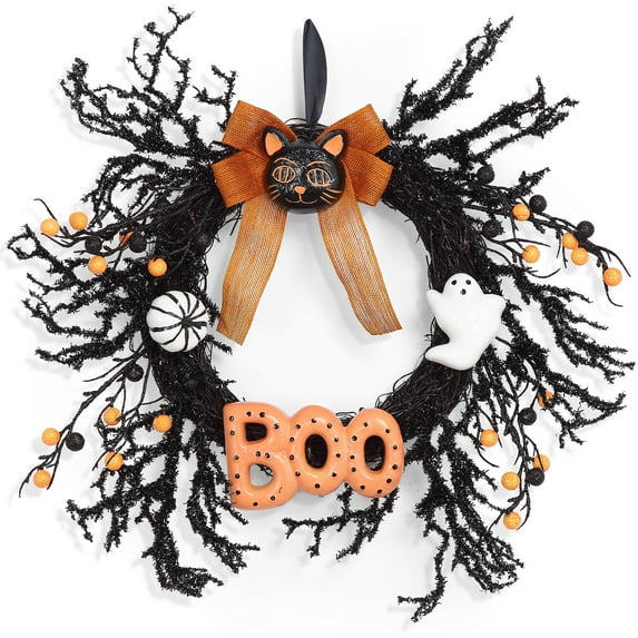 Litake Halloween Wreath Ghost Pumpkin Rose Spider Boo Wreath Front Door Hanging Ornament Festival Home Halloween Decorations for Indoor Outdoor Party