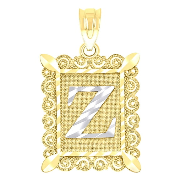 10k Two-tone Gold Unisex Initial Alphabet Z Charm Pendant for Men Women