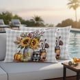 thumbnail image 4 of Fall Sunflower Outdoor Waterproof Pillow Covers, Thanksgiving Pumpkin Botanical Leaf Gray Plaid Decorative Rectangle Throw Pillowcase Sofa Cushion Sham for Patio/Couch/Chair, 20"x12" 2 Pack, 4 of 8