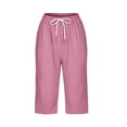 thumbnail image 7 of Lenpel Plus Size Capri Pants for Women Fall Cotton Linen High Waisted Loose Cropped Trousers with Pockets Casual Trendy Button Capris(Pink,Large), 7 of 7