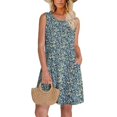 thumbnail image 2 of Dresses for Women Sleeveless Crewneck Loose Mini Dress with Pockets Floral Print for Beach Vacation Pleated Summer Dress, 2 of 4