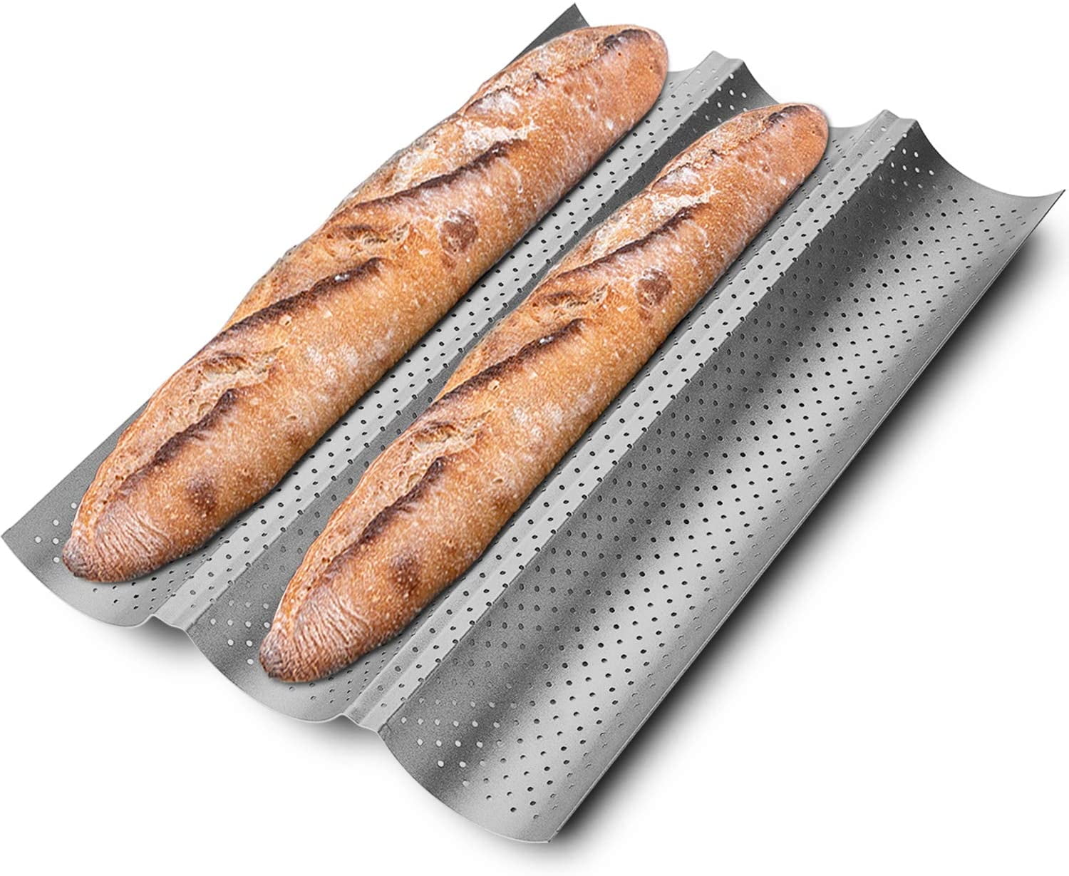 15”x6.3” Carbon Steel Perforated French Bread Pan Bread Baking Pan Loaf Bake Mold Toast Perforated Bakers Molding Baguette mould Nonstick Baguette Bread Pans 
