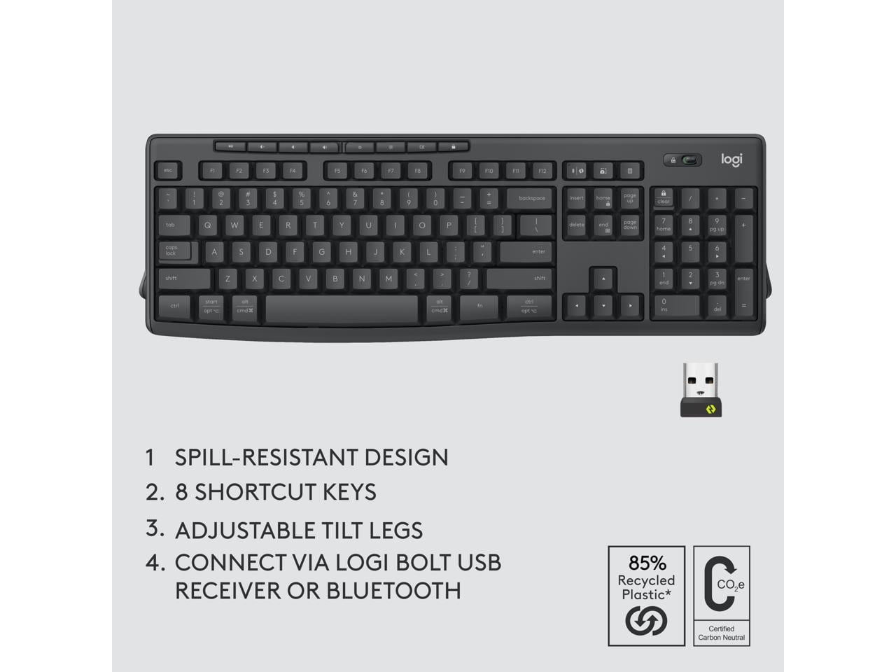 Logitech MK370 Combo Full-Sized Wireless Office Keyboard with Silent Mouse, Black