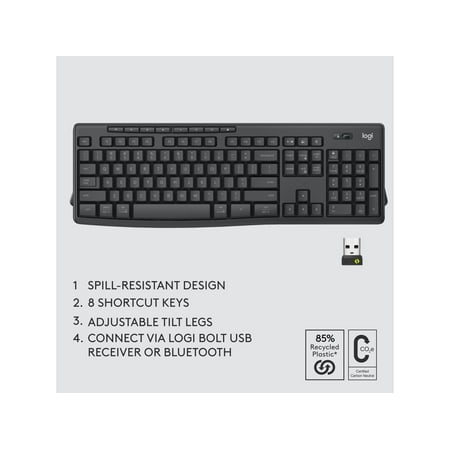 Logitech - MK370 Combo for Business Full-Size Wireless Keyboard and Mouse Bundle with Secure Logi Bolt USB Connection - Graphite