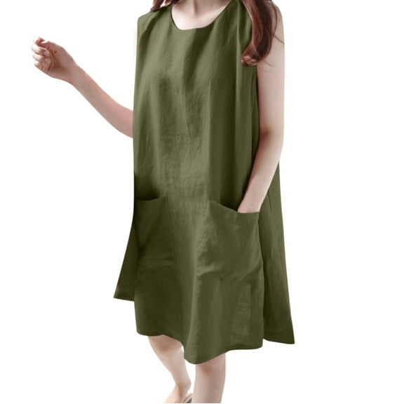 Sngxgn Women's Cozy Knit Sleeveless Bateau Neck Midi Dress(Army Green,M)