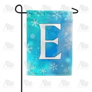 America Forever Winter Monogram Letter E Garden Flag Vertical Double Sided 12.5 x 18 inches Blue Snowflake Winter Holiday Seasonal Flags for Outdoor, Yard, Porch Decoration Snowfall Garden Flag