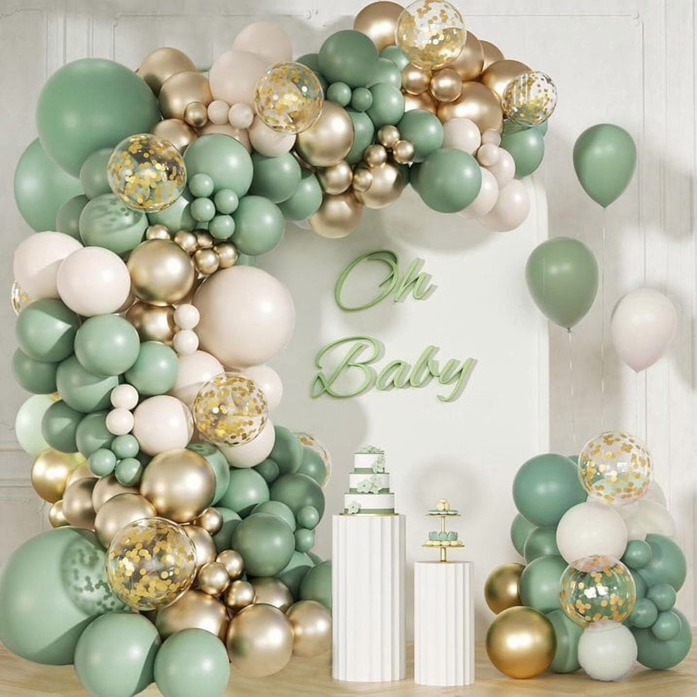 Green White Gold Balloons Garland Arch Kit,White Balloons with Gold Latex Balloons for Boho Wedding Baby Bridal Shower Engagement Anniversary Birthday Decorations Backdrop(5 10 12 18inch )
