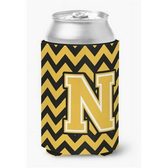 Letter N Chevron Black & Gold Can or Bottle Hugger, 0.25 x 4 x 5.5 in.