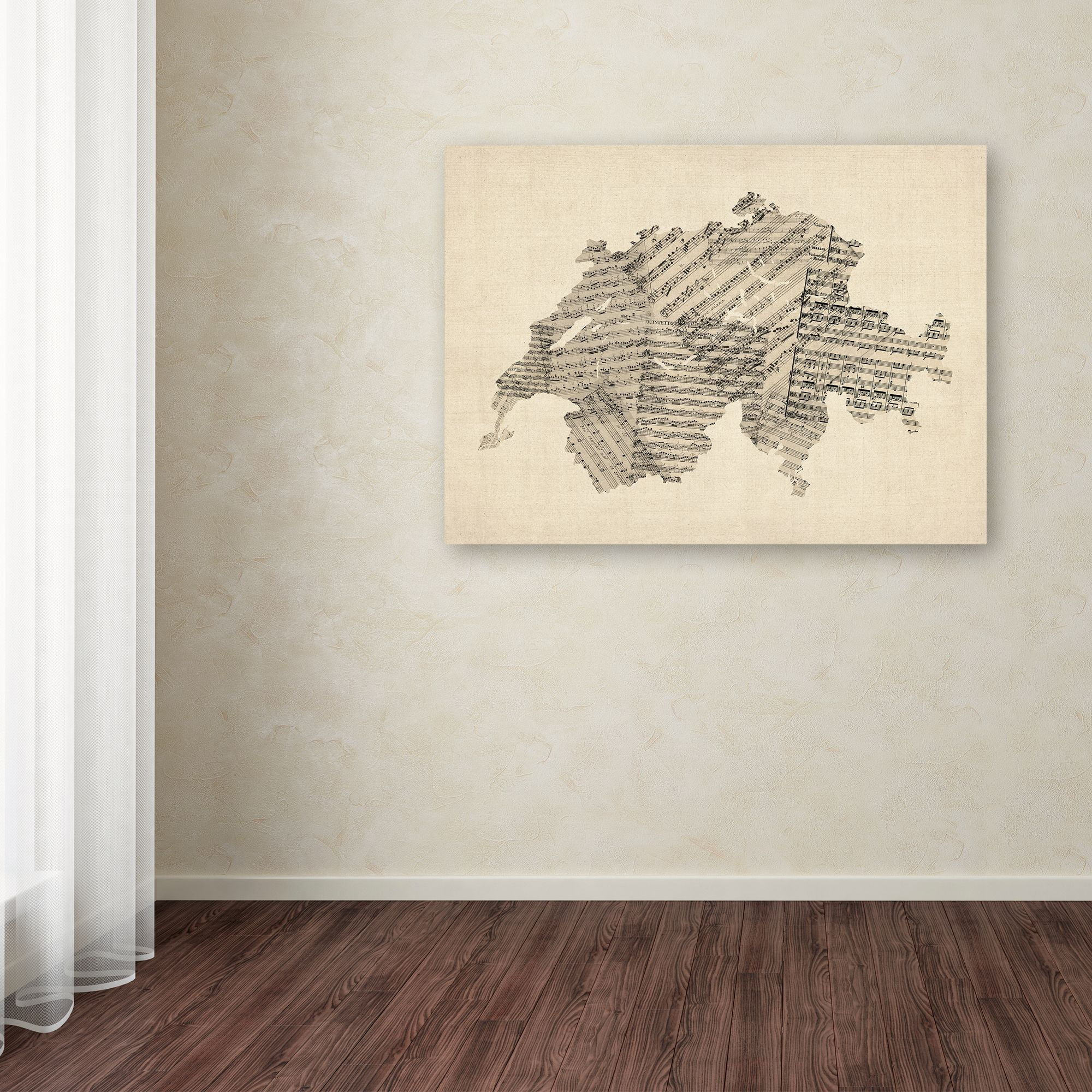 "Old Sheet Music Map of Switzerland" Canvas Art by Michael Tompsett