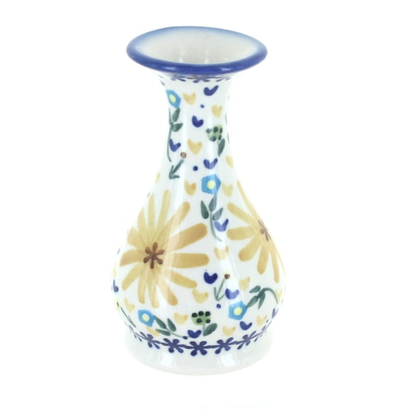 Blue Rose Polish Pottery Indoor Tabletop Yellow Daisy Bud Vase