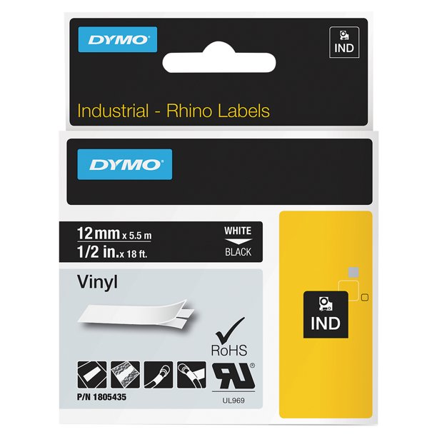 DYMO Rhino Permanent Vinyl Industrial Label Tape, 1/2