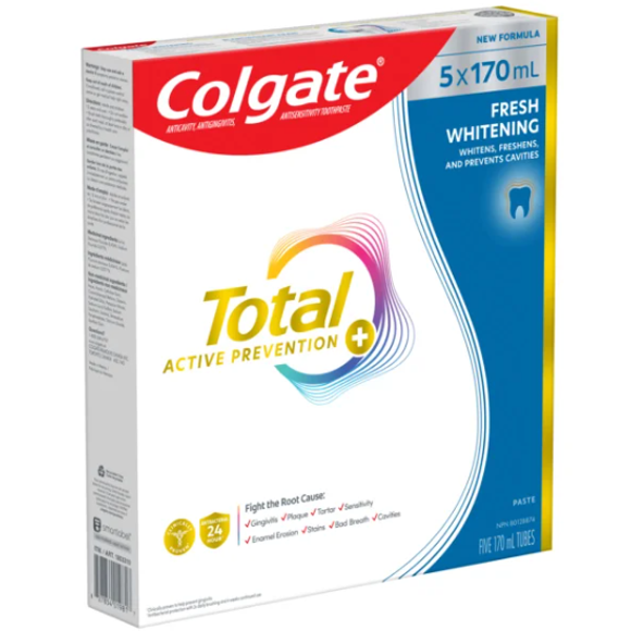 Colgate Active Prevention Plus Fresh Whitening Toothpaste, 5 X 170 mL