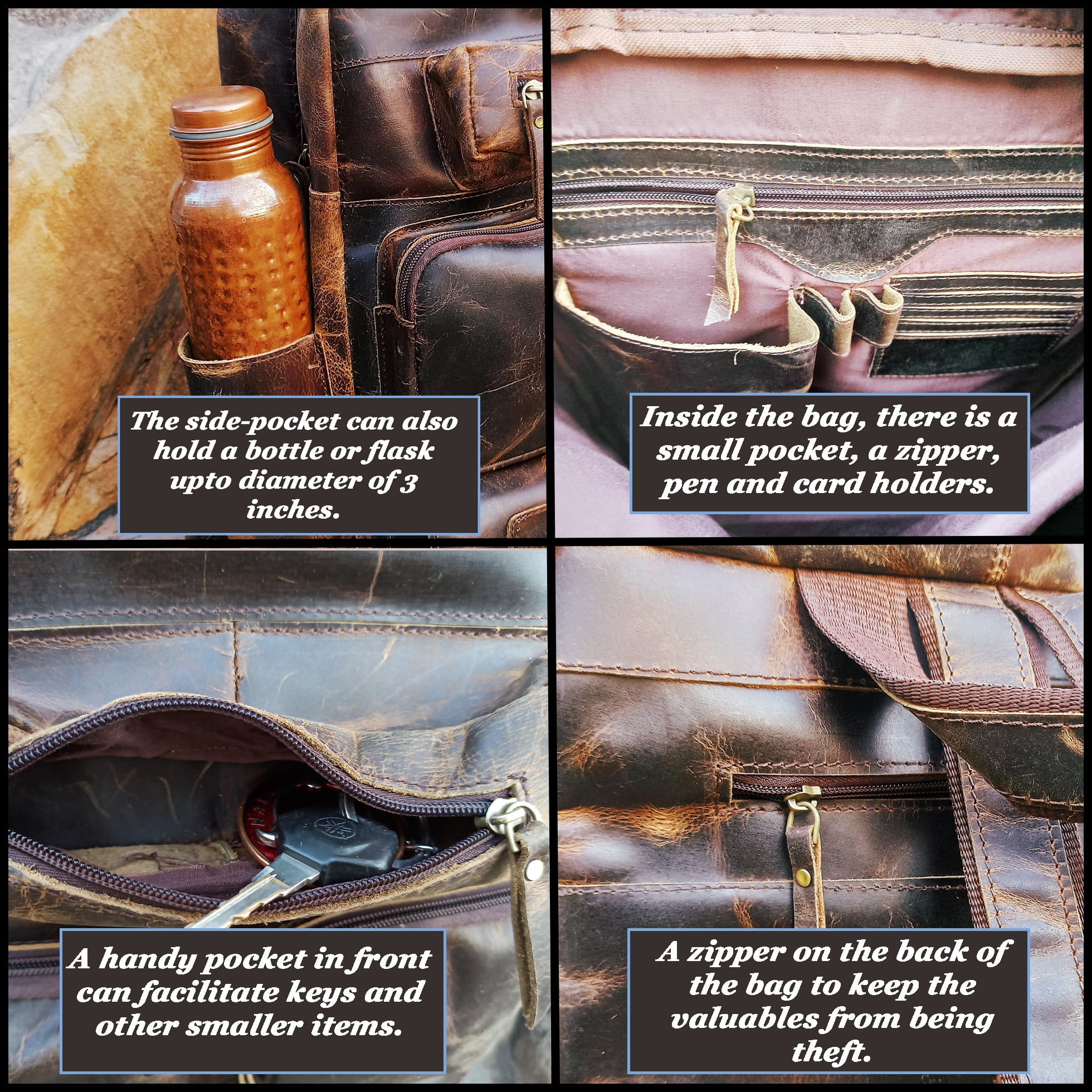 Leather Backpack Multi Pockets Daypack Travel Laptop Bag for Men Women