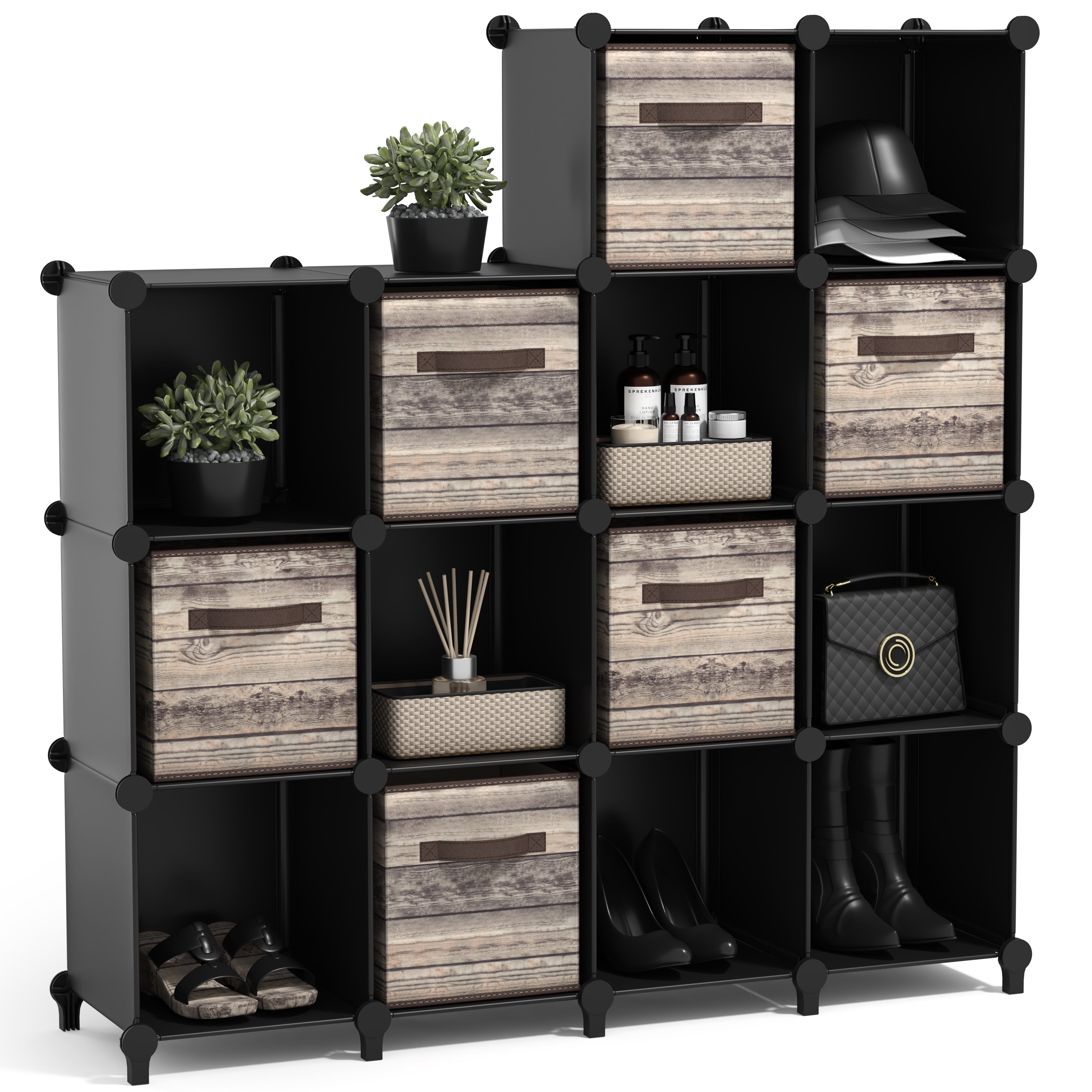 Sorbus 14-Cube Storage Organizer, Waterproof Cubby Shelf for Closet & Bedroom, Black