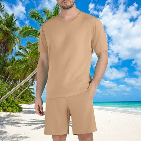 Dxzfnsa Men's 2 Piece Sets Mens Quick Dry Short Sleeve Shirts and Shorts with Pockets Gym Athletic Running Solid Color Sets Summer Casual Workout Sets