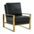 thumbnail image 3 of LeisureMod Jefferson Modern 3-Piece Living Room Set with 2 Leather Arm Chair and Round Coffee Table with Brushed Gold Frame (Black), 3 of 13