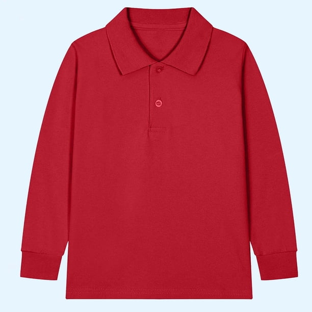 Ceisia Kids' Solid Color Long Sleeve Polo Shirt for Back-to-School & Casual Wear Red 5 Years Gifts