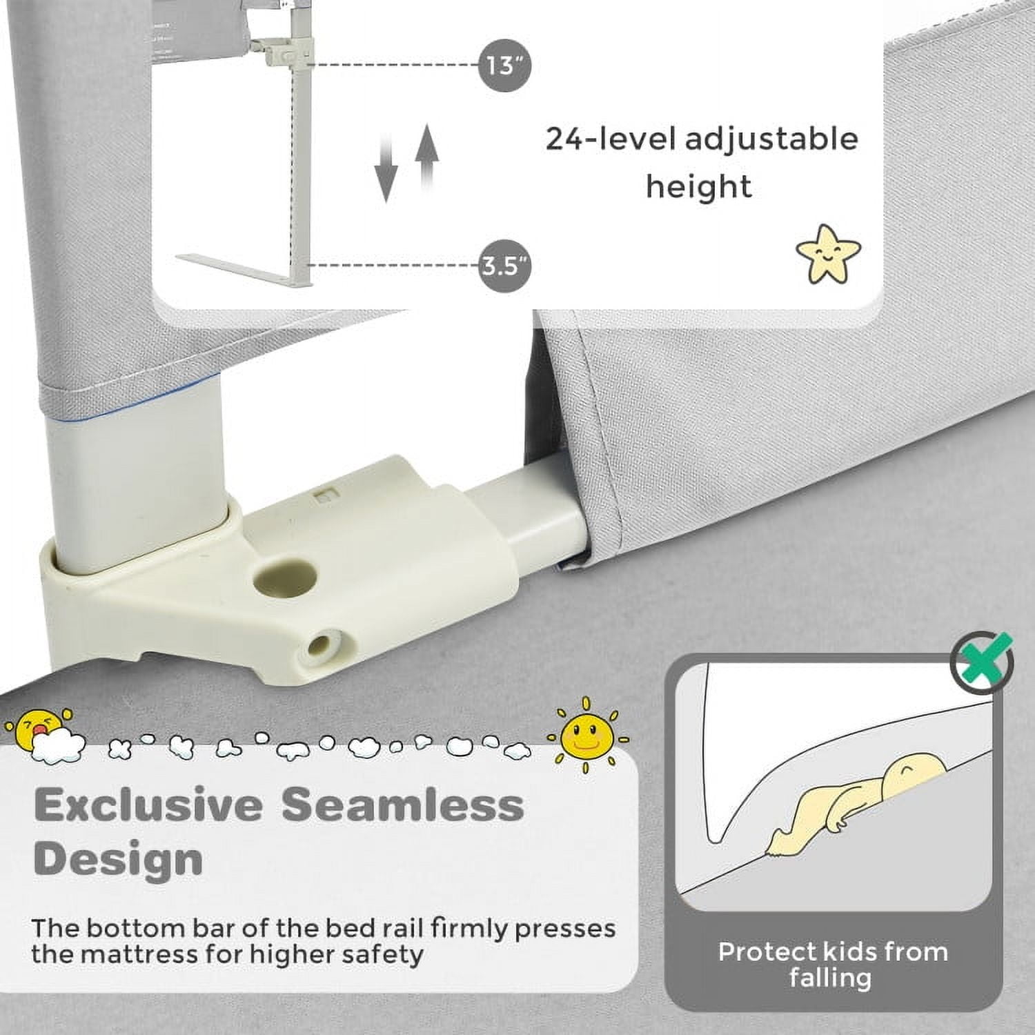 Spaco 57 Inch Toddlers Vertical Lifting Baby Bed Rail Guard with Lock-Gray, Bed Rail for Queen, King, Twin, and Bunk Size Beds