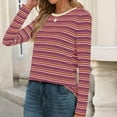 thumbnail image 3 of Casual T-Shirts Womens Long Sleeve Striped Tops Crew Neck Loose Fit Fall Spring Pullover Tee Tshirts (XL, Wine), 3 of 6