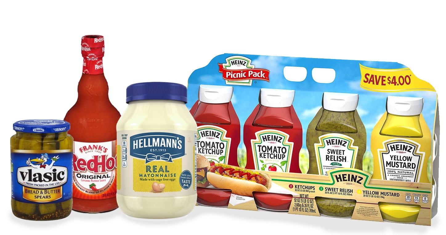 The Ultimate BBQ Condiment Pack, Mayo, Ketchup, Relish, Mustard, Hot Sauce & Pickles Walmart