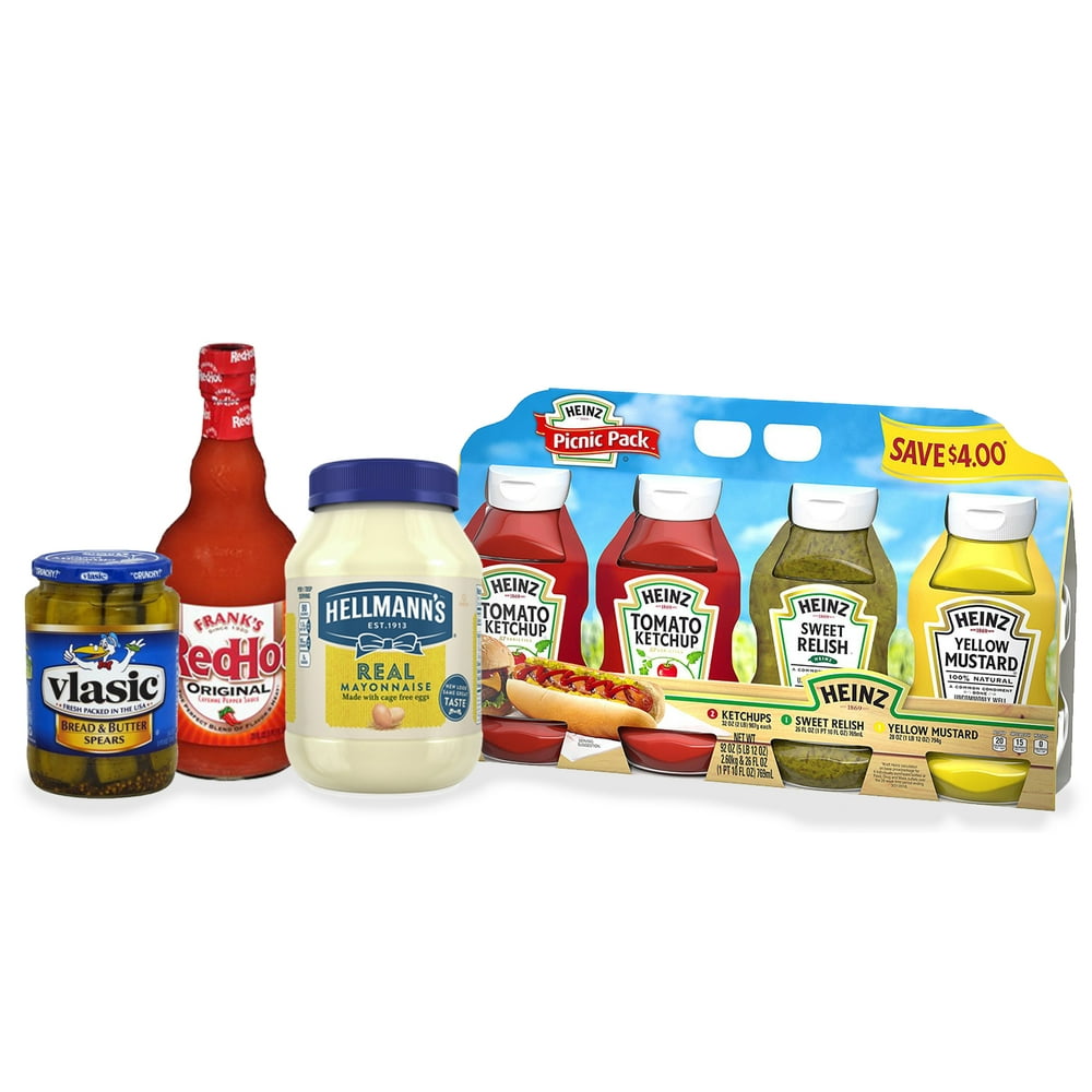 The Ultimate BBQ Condiment Pack, Mayo, Ketchup, Relish, Mustard, Hot