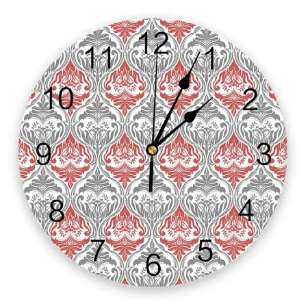 Modern Baroque Gray Red Round Wall Clock Creative Home Decor Living Room Quartz Needle Wall Clocks Hanging Watch（10 Inch）