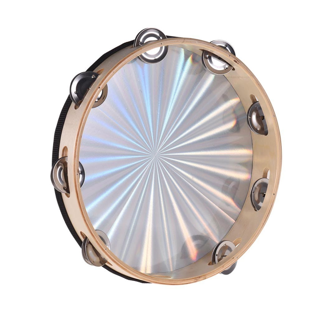 AYYUFE 10inch Reflective Tambourine Single Row Bell Jingle Percussion Instruments