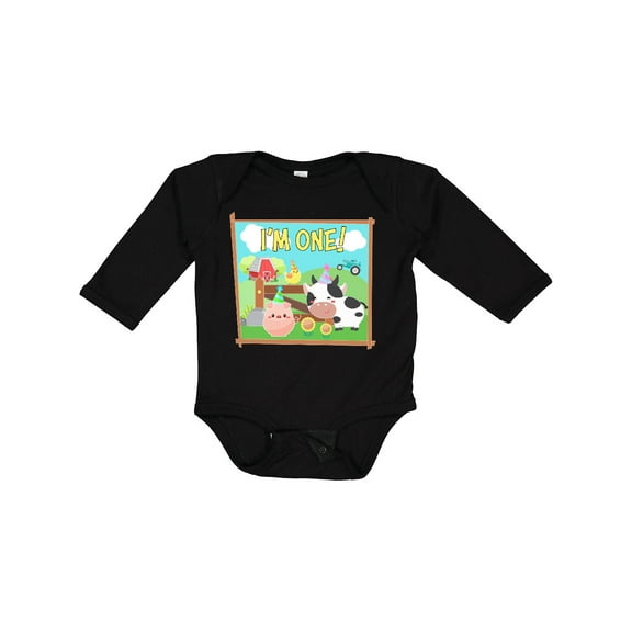 Inktastic I'm One Farm Animals Wearing Birthday Party Hats Boys or Girls Long Sleeve Baby Bodysuit