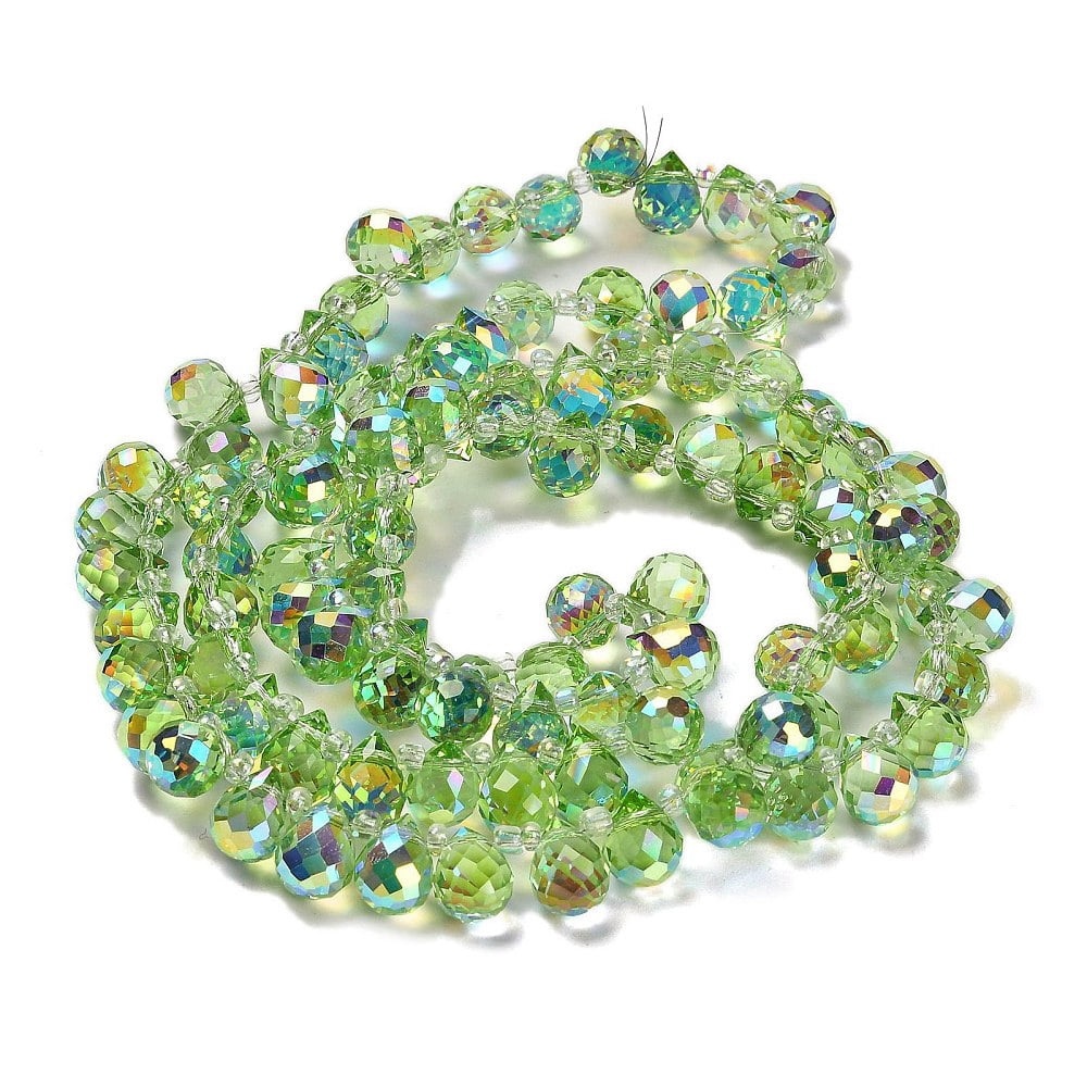 Electroplate Glass Beads Strands Teardrop Pale Green 10~11x8mm Hole: 1mm about 93pcs/strand 62cm