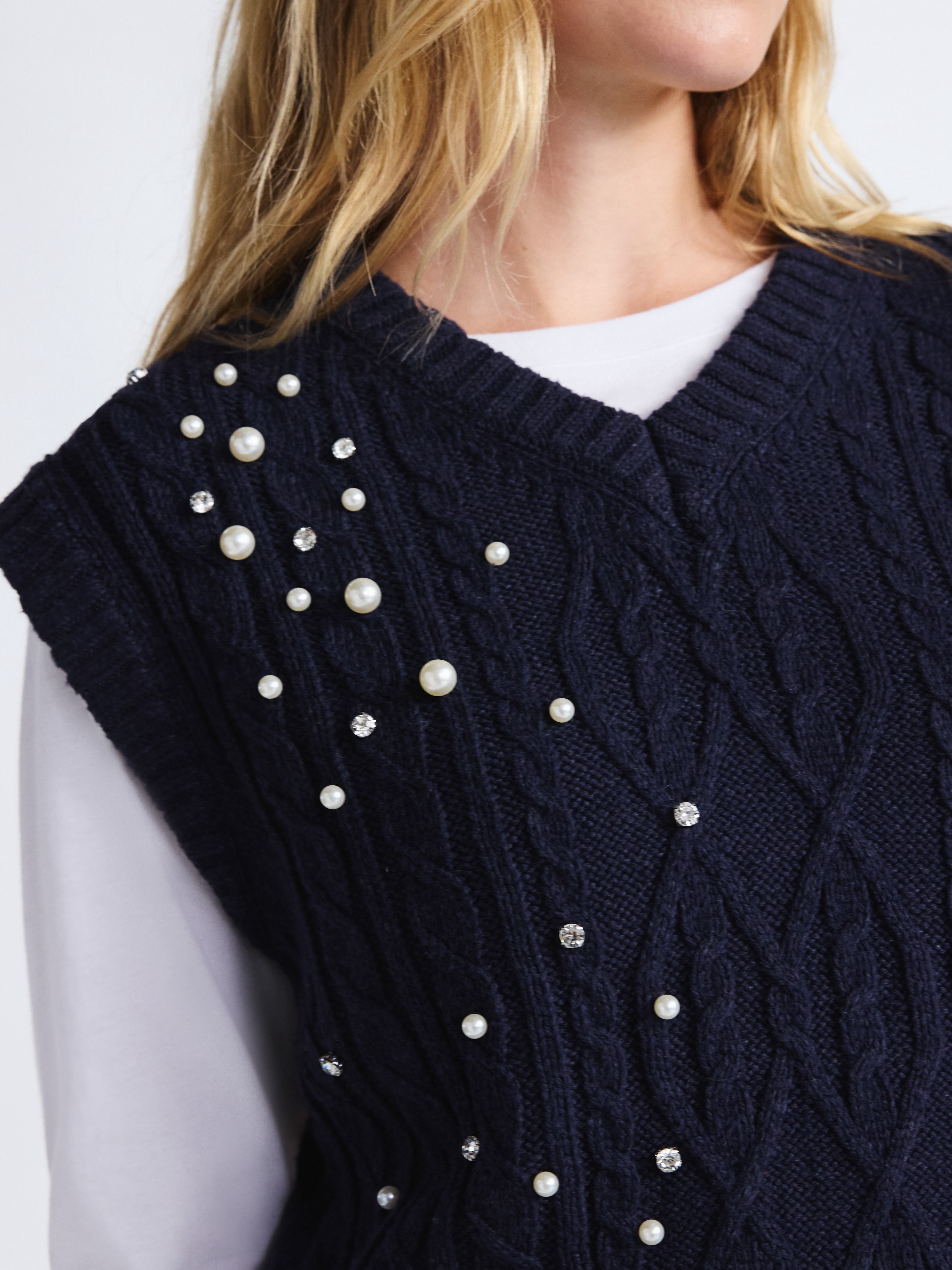 Free Assembly Women's Embellished V-Neck Cable Sweater Vest, Sizes XS-XXL