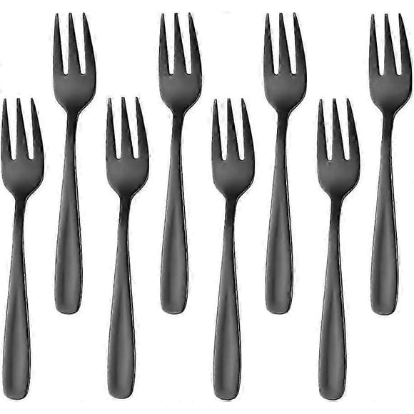 Tenedor para pastel de acero inoxidable 18/10 PIAO de 3 puntas, tenedor para fruta, juego de 8 tenedores dorados Bisda con acabado espejo, ideal para postres de bodas y fiestas.