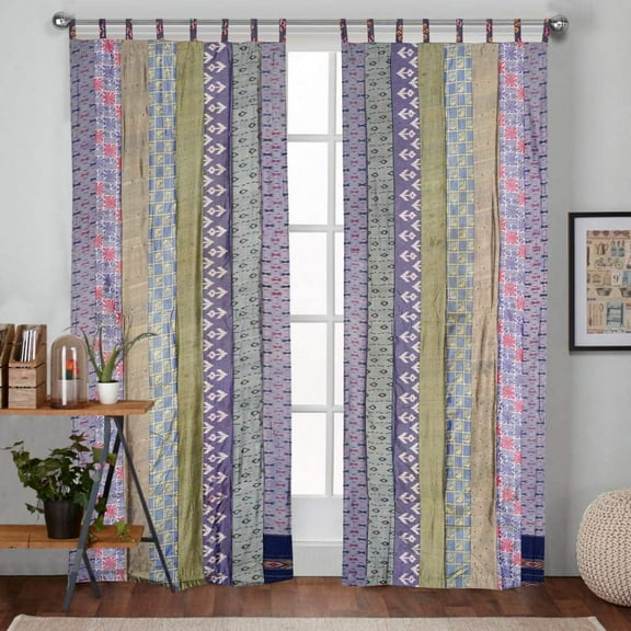 Vinsan International Indian Curtain Saree Silk Curtain Theme Patchwork Sari Bohemian Gypsy Curtain Hippy Bohemian Curtain Ethnic Wall Hanging Curtains Set of 2 Panel 42" x 82" Each