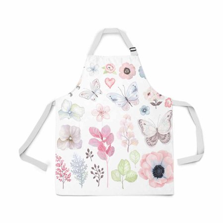 

ASHLEIGH Adjustable Bib Apron for Women Men Girls Chef with Pockets Watercolor Flower Bird Butterfly Branches Leaves Novelty Kitchen Apron for Cooking Baking Gardening Pet Grooming Cleaning