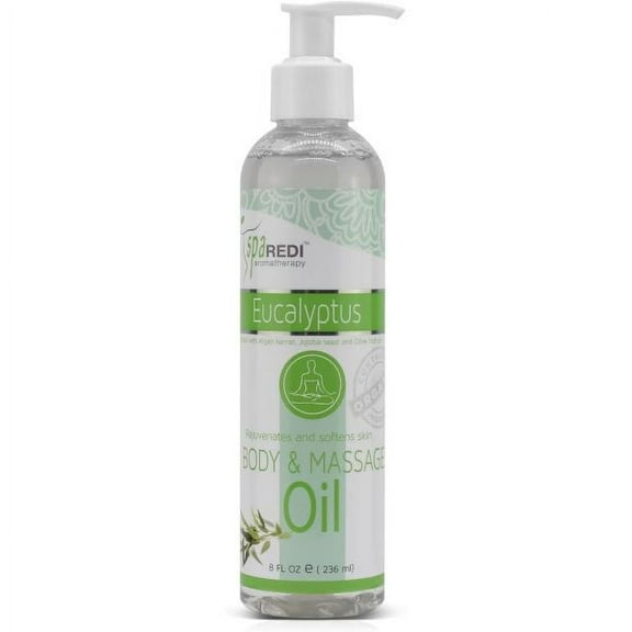 SPA REDI - Massage Oil, Eucalyptus, 8 Oz - Professional Full Body Massage Therapy, Manicure, Pedicure - Relax Sore Muscles and Repair Dry Skin, Enhanced with High Absorption Oils and Vitamin E