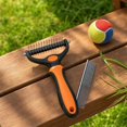 thumbnail image 3 of Dog Grooming Brush,Double Coat Dog Brush,Pet Grooming Brush with Steel Comb,Double Sided Dematting Undercoat Rake for Dogs and Cats, Extra Wide Pet Brush(Orange 7IN), 3 of 5