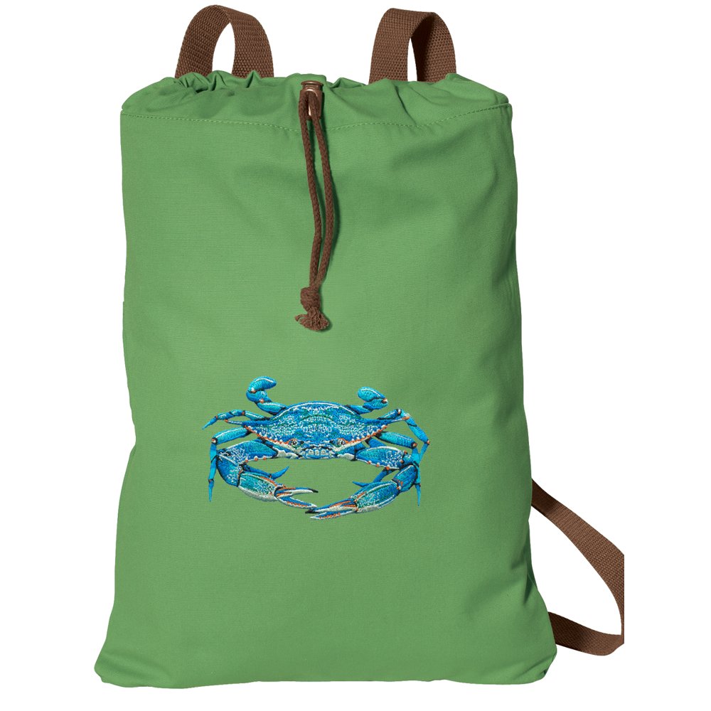 Broad Bay Cotton Blue Crab Drawstring Backpack NATURAL COTTON Blue