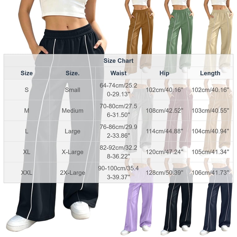 VBVC Women's Side Stripes Wide Leg Track Pants , Casual Elastic