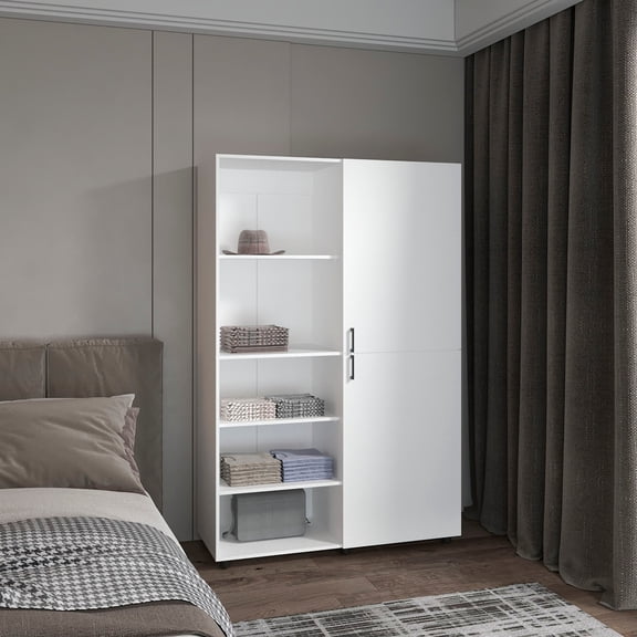 Eco High One Door Freestanding Armoire With Hanging Rod And Interior Shelves, Compact Bedroom Wardrobe