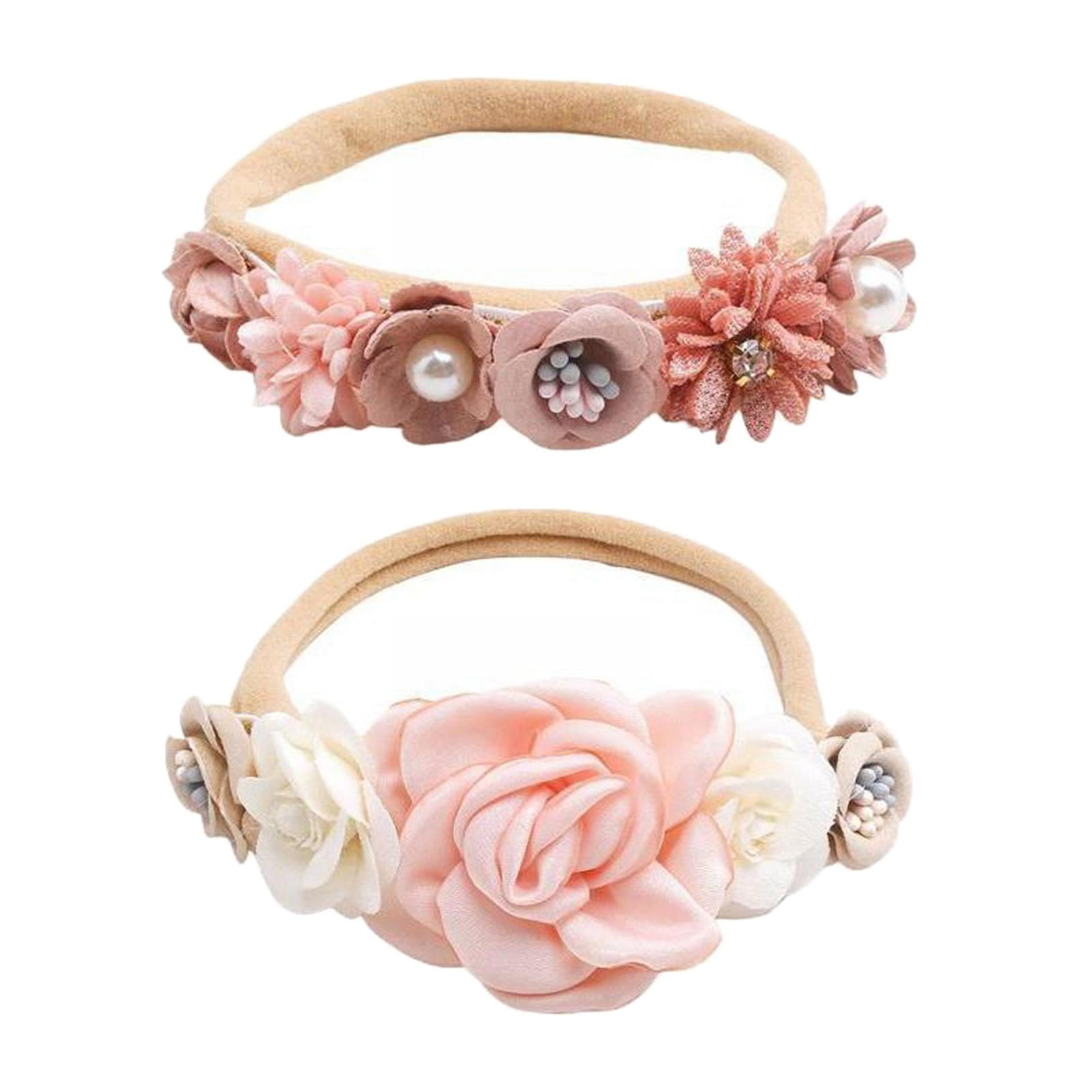 Lot De 4 Bandeaux Bébé Fille 0-3 Mois – Nylon Doux Élastique, Blanc/Beige/Rose/Pêche – Accessoires Cheveux Nouveau-né Mignons