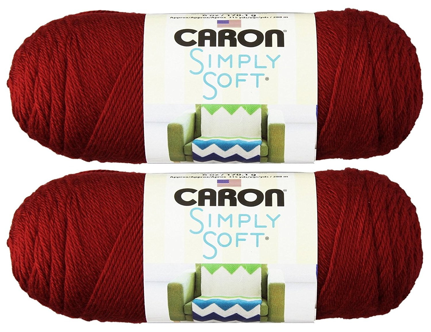 Bulk Buy Yarn Solids (2pack) (Autumn Red), 2 skeins of Caron simply soft yarn. 12 ounces