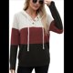 thumbnail image 3 of Sudadera de Lana Extragrande con Capucha y Colores Contrastantes para Mujer, de Punto, con Cuello en V, Informal, con Bolsillos y Rojo L, 3 of 9