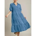 thumbnail image 2 of Womens Ruffle Tiered Midi Dresses Collared V Neck Puff Sleeve Loose Flowy Long Dress Cozy Cotton Linen Dress, 2 of 3