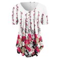 thumbnail image 4 of Gibobby Blusas De Mujer Camisetas informales de verano para mujer, camisetas de manga corta con estampado de botones tipo túnica（Rojo， M), 4 of 5