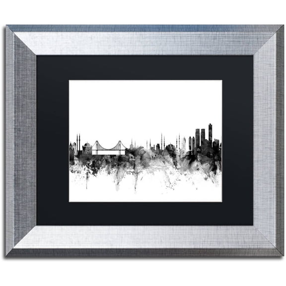 Trademark Fine Art "Istanbul Turkey Skyline B&W" Canvas Art by Michael Tompsett, Black Matte, Silver Frame