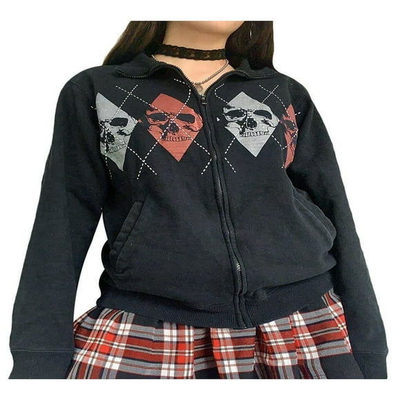Vintage Grunge Zip Up Jackets Cutest Mall Goth School Girl Sweatshirts Y2K Aesthetics Harajuku Grunge Coats Autumn Clothes